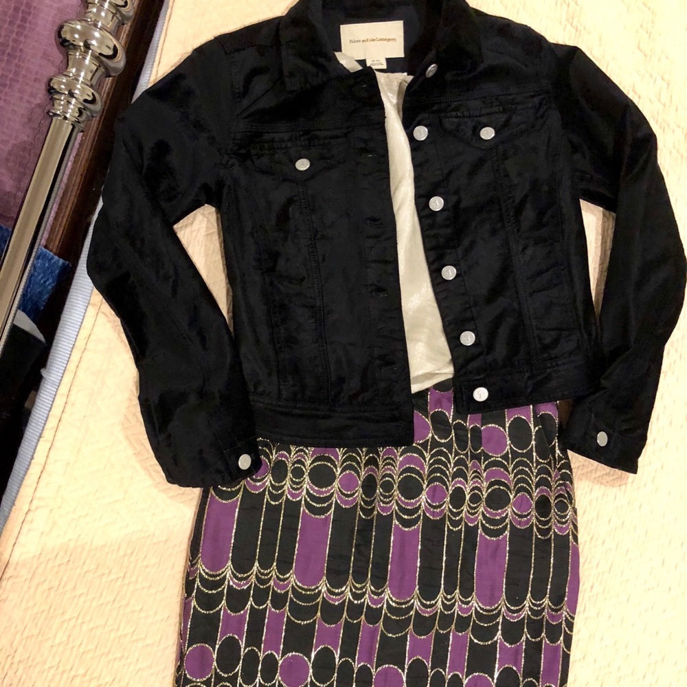 Trina Turk Black, Purple, & Gold Pencil Skirt